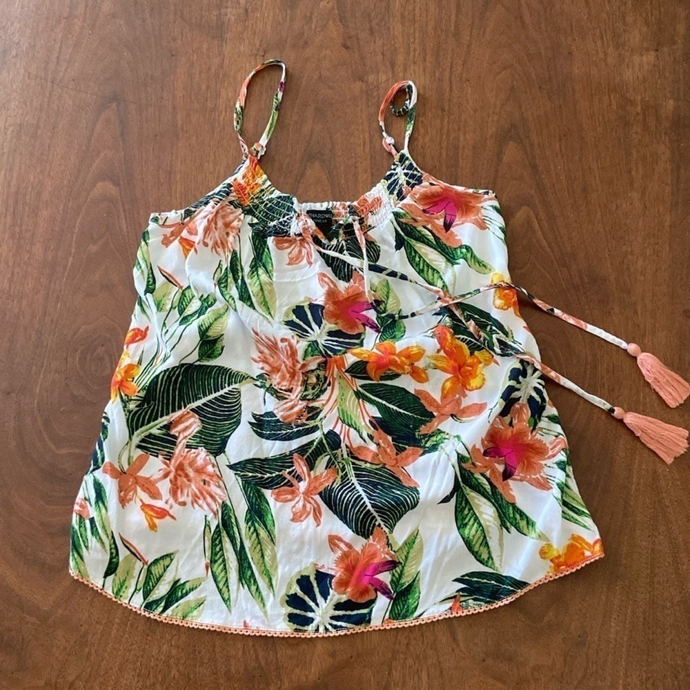 Cynthia Rowley sleepwear tropical print camisole with string tassels size Small